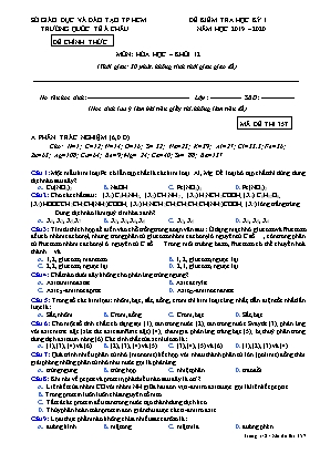Đề kiểm tra học kỳ I môn Hóa học Lớp 12 - Mã đề 357 - Năm học 2019-2020 - Trường quốc tế Á Châu